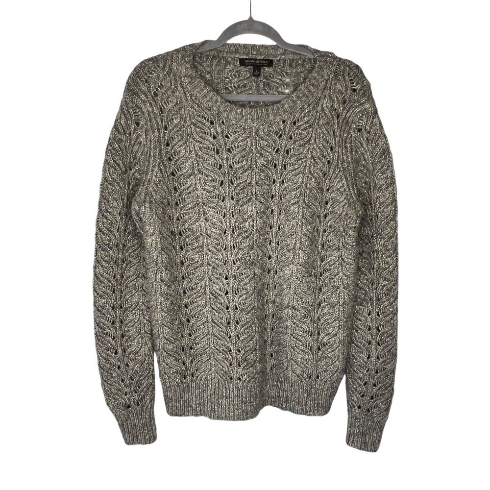 Banana Republic Women's Metallic Yarn Wool Alpaca Sweater Warm Size Large Gray
